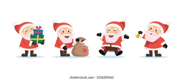 Santa Claus set. Cute Christmas character. Vector illustration in flat style