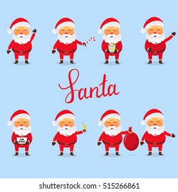 Santa Claus set. Santa Claus in different pose. Christmas and New Year character.