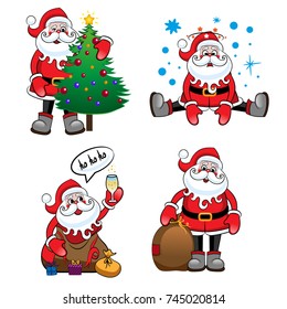 Santa Claus set, four different ones. Suitable for Christmas and New Year card. Vector illustration.