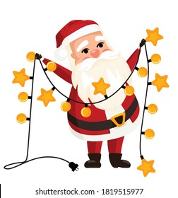 Santa claus set of illustrations with different character poses. Stickers, New Year and Christmas