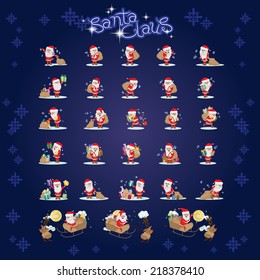 Santa Claus Set - Isolated On Blue Background - Vector Illustration, Graphic Design Editable For Your Design
