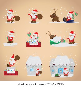 Santa Claus Set - Isolated On Pink Background - Vector Illustration, Graphic Design Editable For Your Design