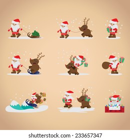 Santa Claus Set - Isolated On Pink Background - Vector Illustration, Graphic Design Editable For Your Design