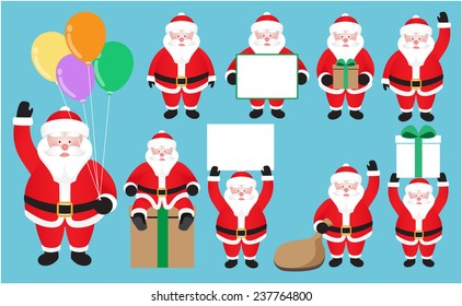 Santa Claus set on blue background 