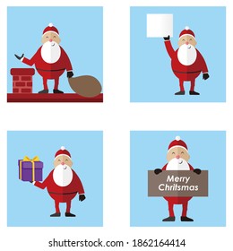 Santa Claus set vector illustration, Set of cartoon Christmas illustrations. Funny happy Santa Claus character for Christmas cards,