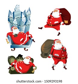 Santa Claus. set of vector images of Santa in different poses. Santa Claus with a bag of gifts