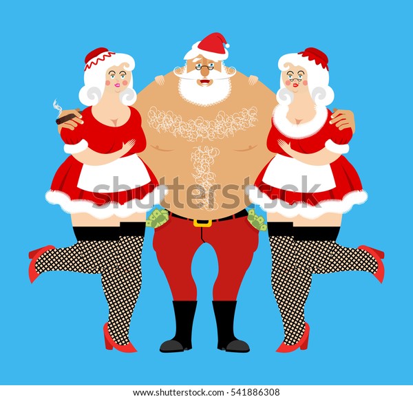 Santa Claus Sexy Girls Entertainment Adults Stock Vector Royalty Free