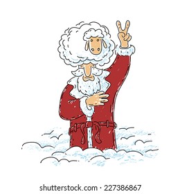 Santa Claus and sheep
