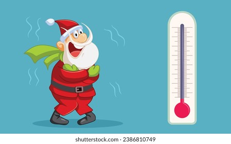 
Santa Claus Shivering in a Low temperature Winter Vector Cartoon Design. Unhappy Santa feeling cold trembling with chills 
