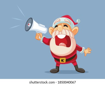 Santa Claus Shouting Announcement in Megaphone. Christmas sale shout out made loudly with a speaker 
