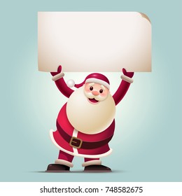Santa Claus is showing banner. Vector illustration. Elements are layered separately in vector file. Easy editable vector graphic.