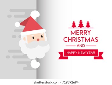 Santa Claus Showing Merry Christmas Tittle Written in Blank Space, Christmas and Happy New Year card background, Flat style vector illustration post card size.