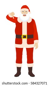 Santa Claus showing thumb down gesture as rejection symbol. Full length portrait of Santa Claus in a flat style. Vector illustration.