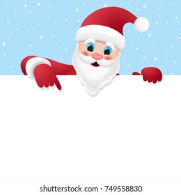 Santa Claus shows on a blank sheet, to writing holiday greetings.