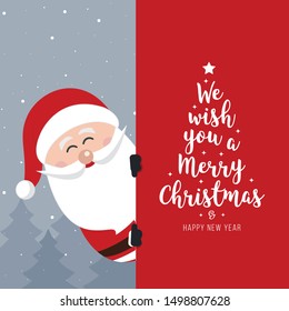 Santa Claus signboard. Merry Christmas and Happy New Year Holiday greeting card