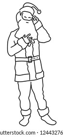 Santa claus silhouette, black and white sketch. Line art.