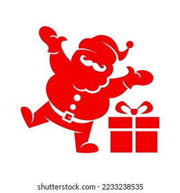 Santa Claus silhouette giving a gift. Vector icon on transparent background
