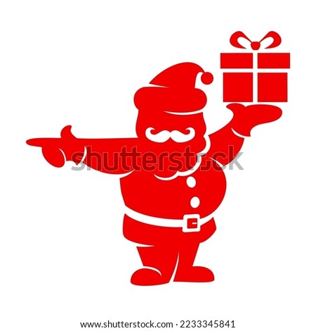 Santa Claus silhouette indicates direction to place of distribution of gifts. Vector icon on transparent background
