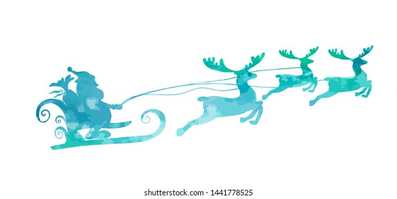 Santa Claus silhouette in a sleigh with deer. Vector