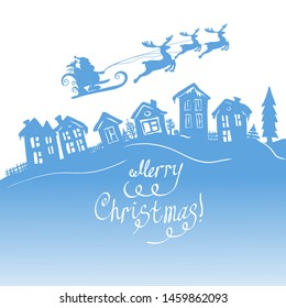 Santa Claus silhouette in a sleigh with deer. Vector