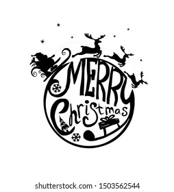 Santa Claus silhouette in a sleigh with deer. Merry Christmas. Vector