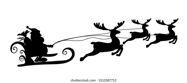 Santa Claus silhouette in a sleigh with deer. Vector