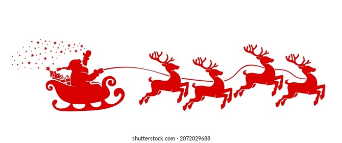Santa Claus Silhouette en trineo lleno de regalos con renos. Feliz navidad y feliz decoración de año nuevo. Vector en fondo transparente
