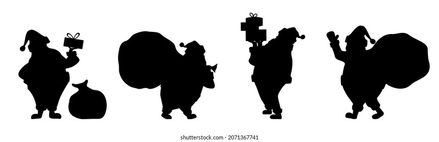 Santa Claus silhouettes. Santa icons isolated on white background.