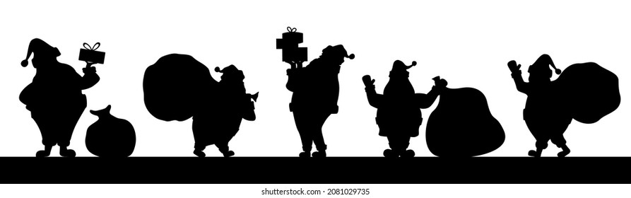 Santa Claus silhouettes. Vector Santa isolated on white background.