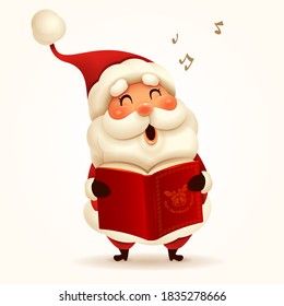 Santa Claus singing Christmas carol. Isolated.