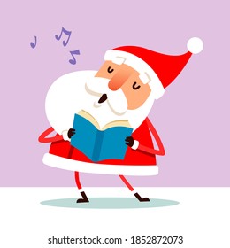 Santa Claus singing Christmas carols. Flat vector concept illustration.