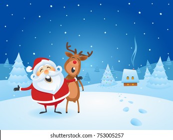 Santa Claus Singing Christmas Carols with His Friend Reindeer
