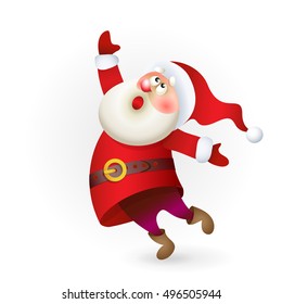 Santa Claus singing Christmas song. Merry Christmas banner. Vector Christmas illustration with Santa isolated on white background.