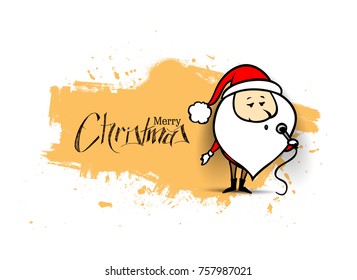 Santa Claus is singing Christmas songs against orange background with vignette