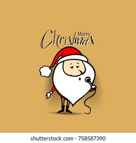 Santa Claus is singing Christmas songs against orange background with vignette