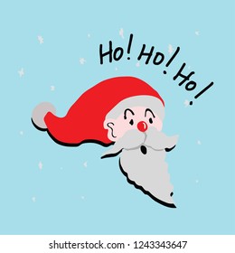 Santa Claus singing Ho Ho Ho for a Merry Christmas greeting, hand drawn vector illustration.