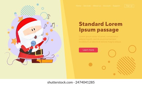 Santa Claus singing with mic. Christmas concert concept. Vector illustration can be used for festive banner, landing page or website design
