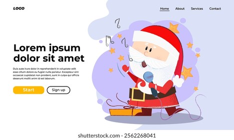 Santa Claus singing with mic. Christmas concert concept. Vector illustration can be used for landing page or banner design