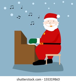 Santa Claus Singing and play Piano, Vector Illustration