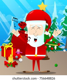 Santa Claus singing. Vector cartoon character illustration.