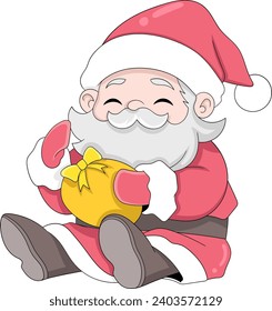 Santa Claus sits with a happy face and brings Christmas gifts to the children, creative illustration design