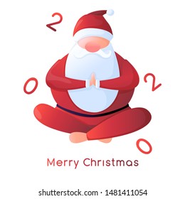 Santa Claus sits in a lotus position. Santa Claus is engaged in yoga. Vector illustration in flat style.