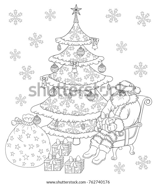 Santa Claus Sits Near Christmas Tree Stock Vector Royalty