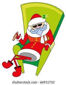 santa claus sits and smokes cigar