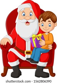 Santa claus sitting in chair with a little cute boy