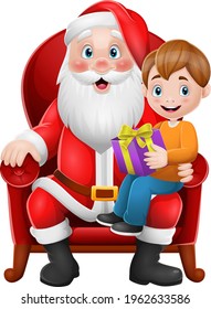 Santa claus sitting in chair with a little cute boy