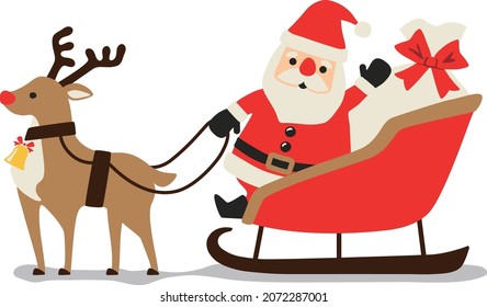 Santa Claus is sitting in a deer sleigh. vector design