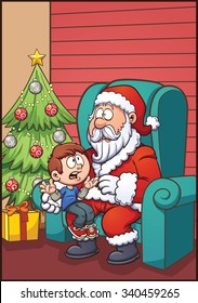 Santa Claus sitting with kid. Vector clip art illustration with simple gradients. Most elements on separate layers for easy editing.