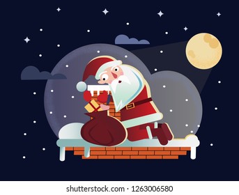 santa claus sitting on the brick roof with chimney