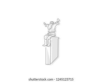 Santa Claus sitting on a chimney isolated line drawing, vector illustration design. Christmas collection.
